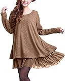 ZANZEA Womens Lace Hem Long Sleeve Round Neck Doll Flare Maxi Casual Mini Dress