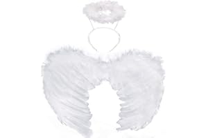 HANDIC Angel Costume Wings and Halo Adult Angel Costume Wings for Kids Girls Woman Halloween (White)