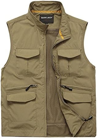 Cccken Men's Outdoor Lightweight Quick-dry Photo Journalist Fishing Vest(Khaki US L=Asia 2XL)