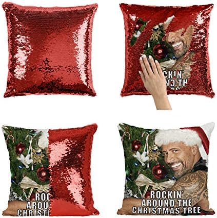 Christmas Rockin Dwayne Actor Rock Johnson C33 Sequin Pillow, Merdmaid Magic Pillow, Sequins Pillowcase, Gift For Him Or Her, Funny Present Christmas Or Birthday, Reversible Scales Pillow