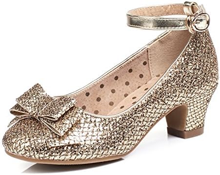 Alicorn Girl's Gold Glitter Low Heel Ankle-Strap Dancing Dress Shoes 1.5 M US Little Kid