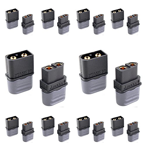 Amass XT60H Bullet Connector Plug Upgrated of XT60 Sheath Female & Male Black Plated for RC Parts Lipo Battery(10 Pairs)