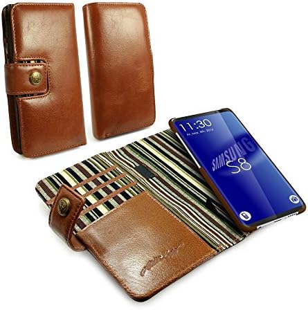 Alston Craig I7_51 Gentlemen's Traditional Vintage Genuine Leather Magnetic Shell Folio Wallet Case Cover No Bill fold for Galaxy S8 Plus - Brown