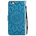 A-slim iPhone 7 Wallet Case, (TM) Sun Pattern Embossed PU Leather Magnetic Flip Cover Card Holders & Hand Strap Wallet Purse Case for iPhone 7 [4.7 Inch] - Blue