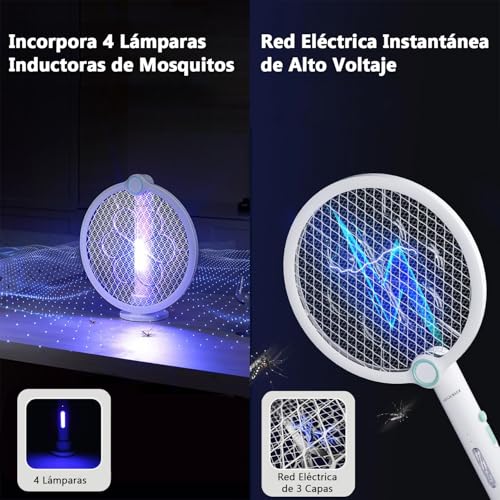 Gluckluz Raqueta Mosquitos Eléctrica, Matamoscas Electrico Recargable con USB Base, Antimosquitos Eléctrica con Luz Ultravioleta para Matar Mosquitos, Batería de 1200mAh (1)