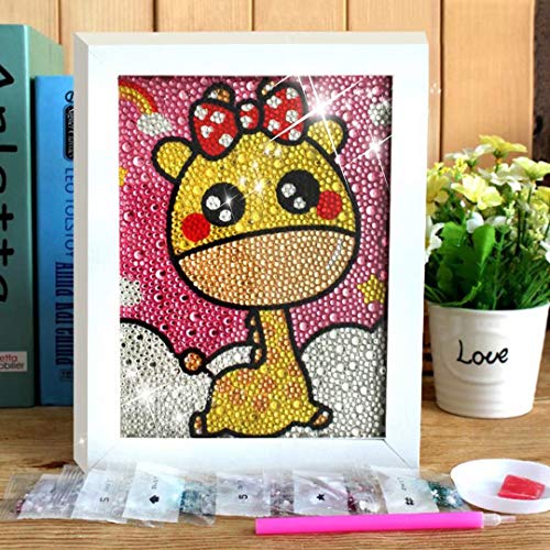 QIAONIUNIU Diamond Painting Kits for Kids, Easy Dot Art Crafts for Beginners Animals Giraffe with Frame - Thumbnail 6