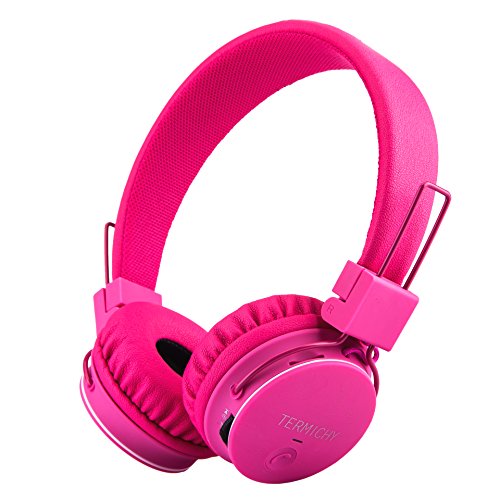 Kids Bluetooth Headphones Foldable Volume Limiting Wireless/Wired Stereo On Ear HD Headset with SD Card FM Radio in-line Volume Control Microphone for Children Adults (Pink)