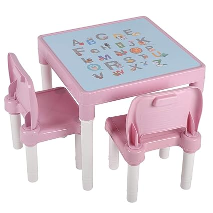 Zoternen Childrens Kids Plastic Printing Table And 2 Chairs Stools