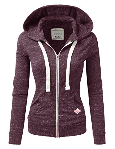 DOUBLJU Women's Lightweight Zip-Up Hoodie – Thin, Comfy & Plus Size Friendly In Maroon - View #2