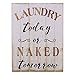 NIKKY HOME Laundry Room Decor Sign, 12 x 16 inch Vintage Farmhouse Rustic Wood Framed Funny Wall Art Plaque - Laundry Today or Naked Tomorrow