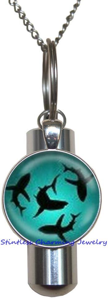Circling Sharks URN Cremation URN Necklace Glass Dome Cover Jewelry Charm Round Circle,Shark Jewelry Ocean URN Ocean Gift Sea URN Birthday Gift Ocean Cremation URN Necklace-JP251