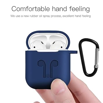 AE Mobile Accessories AirPods1 Case, Snap Closure Protective Cover Carrying Pouch Pocket, with Holding Strap, for AirPods1 Charging Case (Clip, DK Blue)