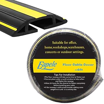 Eapele 4 ft Cable Protector Cord Cover for Floor,Heavy Duty PVC Duct Easy to Unroll,Prevent Trip Hazard for Home Office or Outdoor Settings