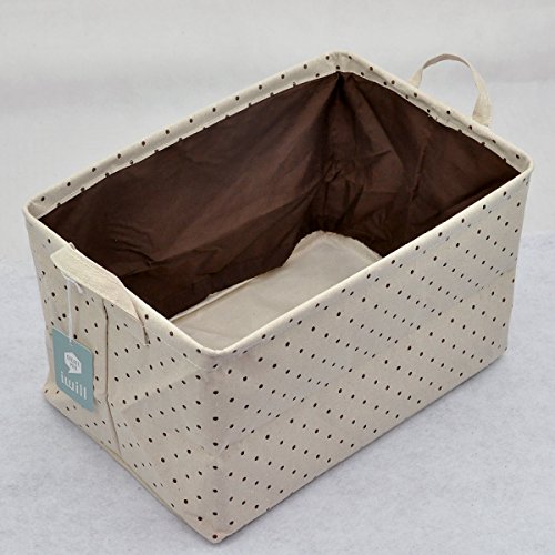 Drawstring Closure for Dust-proof, Storage Box with Handles, Best Storage Container for Clothes/books/ Cosmetics Organization on the Table or in Closet, Khaki Dot - Thumbnail 4