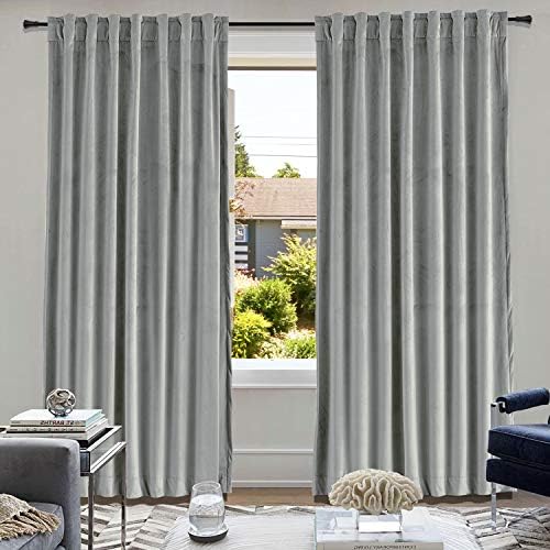 cololeaf Back Tab/Rod Pocket 2 in 1 Heading Velvet Curtain Panel Drapery Privacy Protect for Bedroom Living Room in Grey 52" W x 63" L (1 Panel), Birkin Collection
