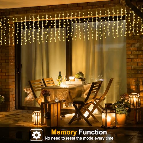 A.bigwhale Waterfall Christmas Lights Outdoor, 4m x 1m Curtain Lights, 8 Modes Waterproof String Light for Outdoor Indoor Garden Wedding Party Balcony Decoration (Warm White)