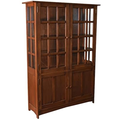 Crafters and Weavers Arts Crafts Mission Solid Oak China Cabinet