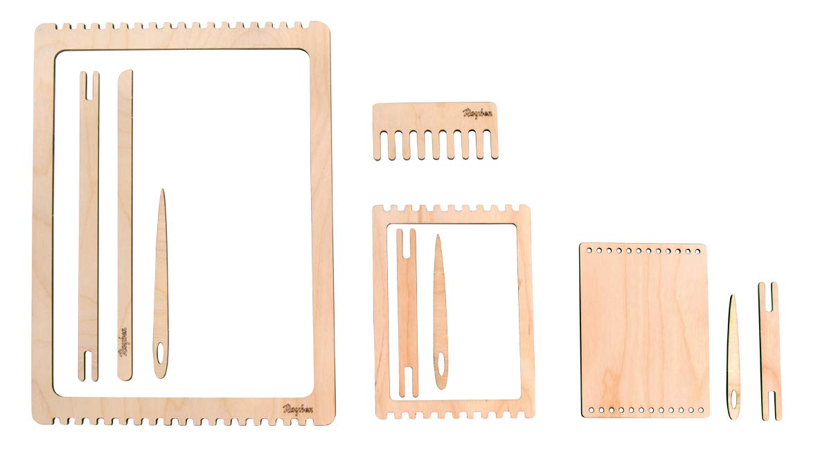 Rayher 63125505 Set of 3 Decorative Weaving Frames for Weaving Art and Wall Decoration, Three Rectangles in Different Sizes, 9-21cm, 11 Pieces