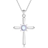 FANCIME Birthstone Cross Necklace for Women Sterling Silver Birthstone Necklace Halo Infinity Cross Pendant Necklace Fine Jewelry Valentines Day Gifts Birthday Holiday Gifts for Her, 16"+2" Inches