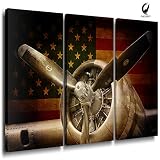 Rustic American Vintage Airplane Artwork Military Aircraft Wall Art Home Decor Canvas Prints Propeller Engine Artwork Giclee Pictures Wood Frames Ready to Hang for Living Room Office Decorations 3 Pcs