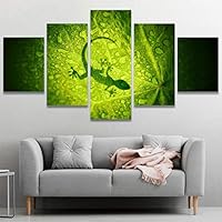 5 Panel Canvas Wall Art Reptile on The Leaves Pictures Modern Artwork for Home Decorations Ready to Hang - 60
