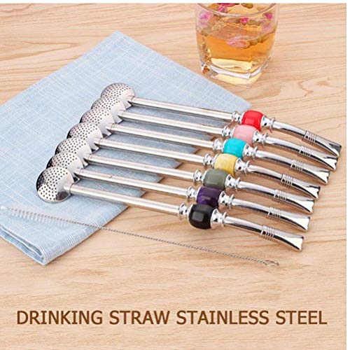 2pc Edelstahl Straw Argentinien Mate-Tee-Trinkhalme Löffel mit sauberen Pinseln Set Party Bar Zubehör – Bild 6