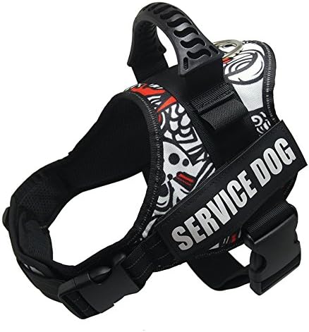 GOLDBELL Adjustable Service Dog Vest Harness With Reflective Service Dog Patches No Pull for Small Medium to Large Dog (Medium: Fits Neck Girth: 20-26 inch, White Mix)