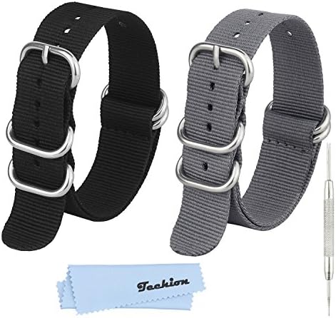 Techion 2 Pack Watch Band with 20mm Polyester Cotton Strap and Heavy Duty Stainless Steel Buckle - 22mm