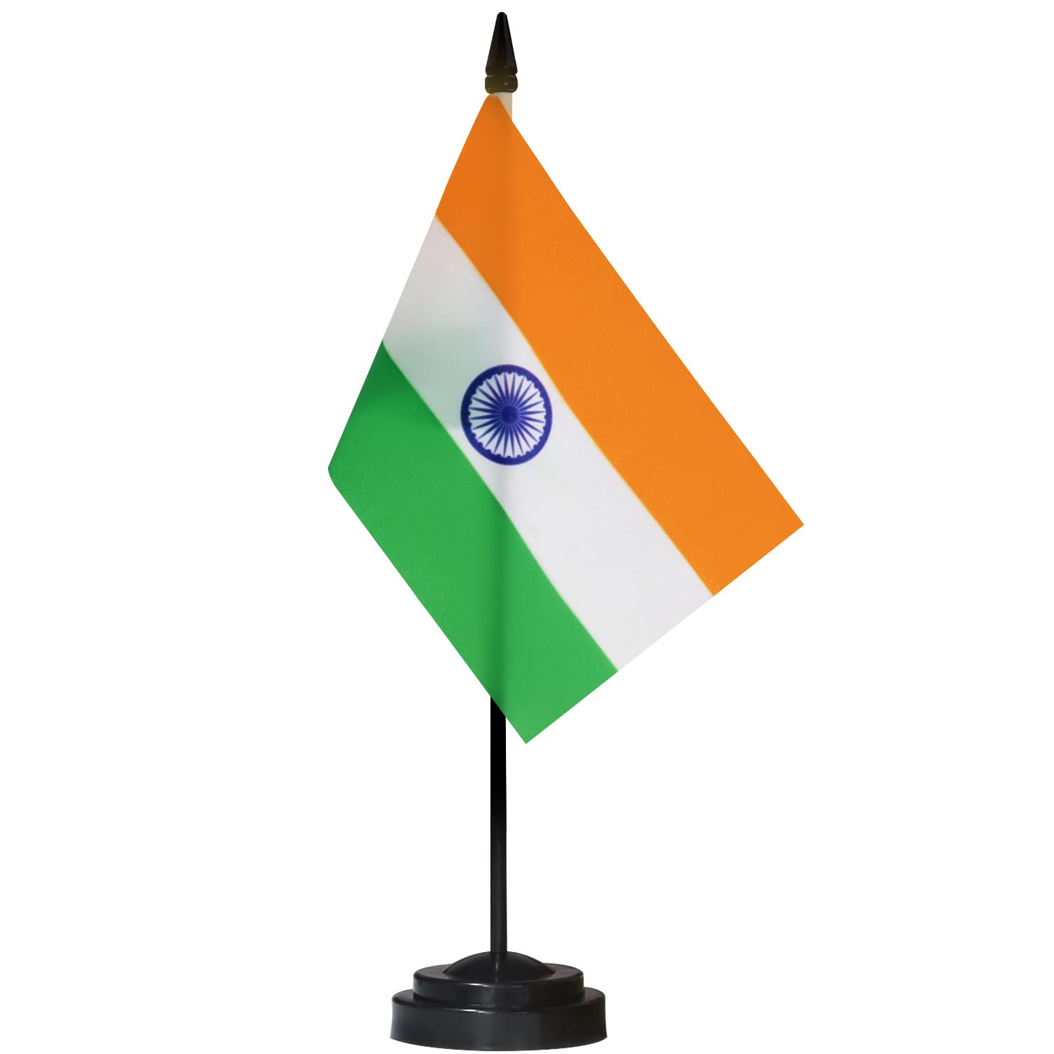 Photo 1 of Anley India Deluxe Desk Flag Set - 6 x 4 Inch Miniature Indian Desktop Flag with 12" Solid Pole - Vivid Color and Fade Resistant - Black Base and Spear Top