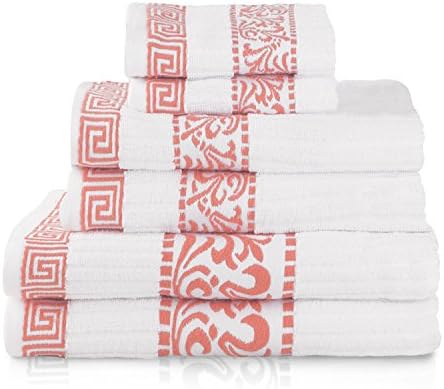 100% Cotton 6 Piece Towel Set WHITE CORAL BY MARRIKAS