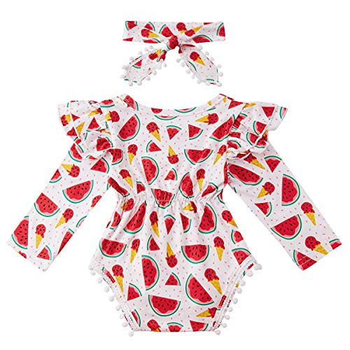 Kids4ever Baby Girl Watermelon Print Bodysuit Toddler Infant Romper Long Sleeve Playsuit Jumpsuits