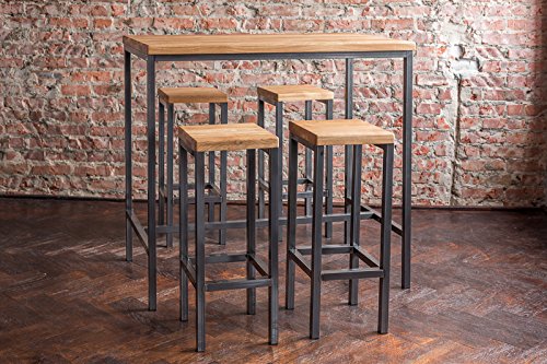 BestLoft.de Bartisch Bartonville Industriedesign Loft (1 Set: 120er Tisch + 4 Hocker New York, Eiche Natur) – Bild 3