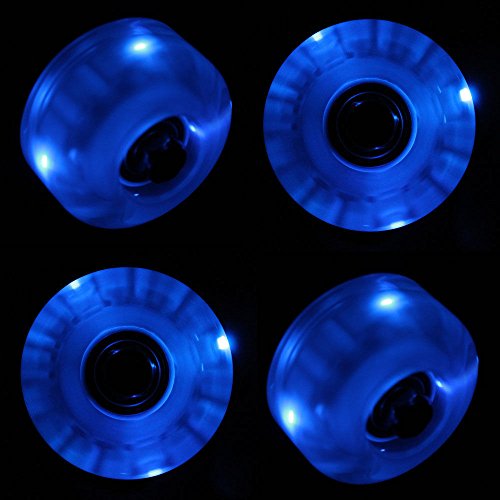 Scott ALlah Design - Blue Glow in the Dark Blue Wheels 54mm LED Cruiser Longboard Wheels Pro (Plus ABEC 9 Bearings) - Long Life Led Longboard Wheels