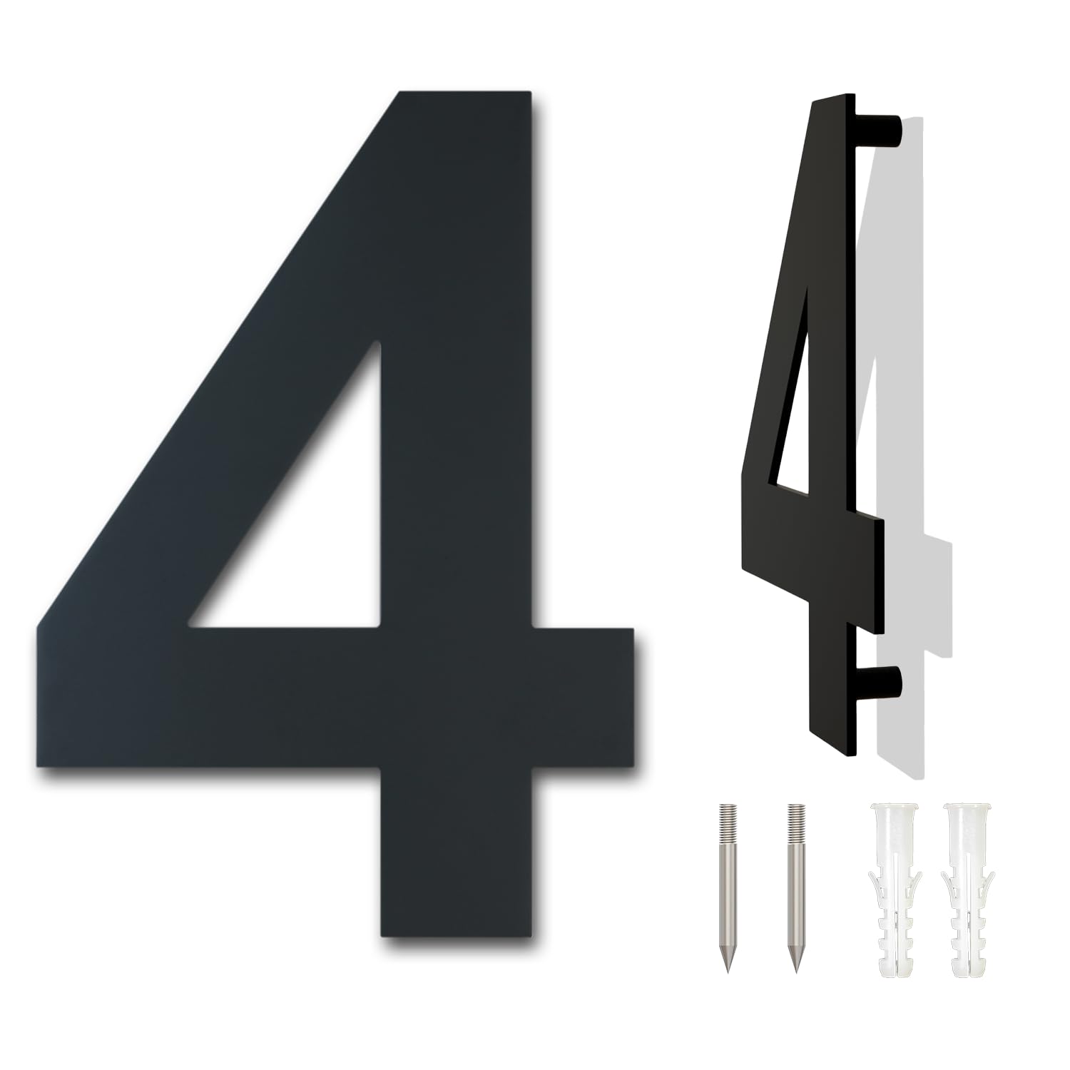 Large Black Brushed Modern House Number -178mm Height - Made of Solid 304 Stainless Steel, Floating Appearance and Easy to Install (Number 4 Four)