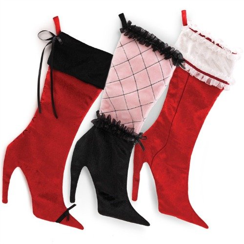 Ho Ho Ho's High Heel Shoe Christmas Stocking Holiday Decoration in Pink and Black