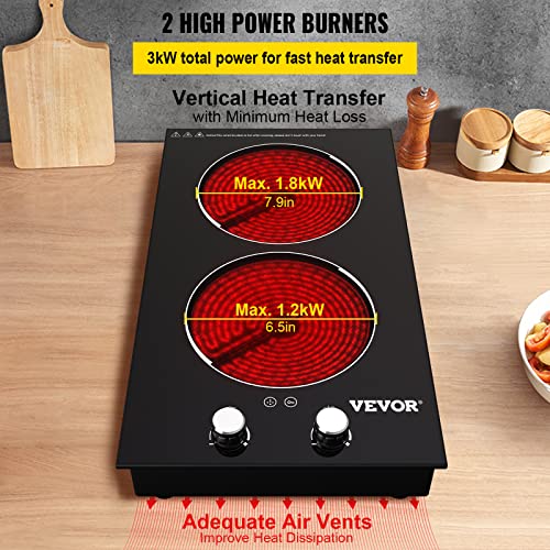 VEVOR Built in Electric Stove Top, 11 inch 2 Burners, 220V Ceramic