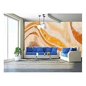 Flat, Orange, Yellow and Gray Slate Stone with Abstract Wave Pattern - Removable Wall Mural | Self-Adhesive Large Wallpaper - 66x96 inches