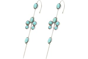 DTJA Turquoise Ear Wrap Crawler Hook Stud Earrings for Women Girls Silver Plated Blue Birthstone Flower Long Bar Piercing Ear Cuffs Boho Statement Earrings Bohemian Indian Bollywood Wedding Birthday Christmas Jewelry Gifts