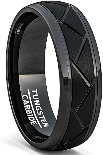 Duke Collections Black Tungsten Ring Brushed Zigzag Groove Wedding Bands 8mm Comfort Fit