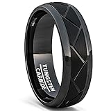 Duke Collections Black Tungsten Ring Brushed Zigzag Groove Wedding Bands 8mm Comfort Fit