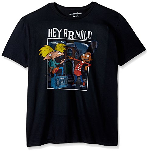 Nickelodeon Men s Hey Arnold Short Sleeve Graphic T-Shirt, Black Gerald, Medium