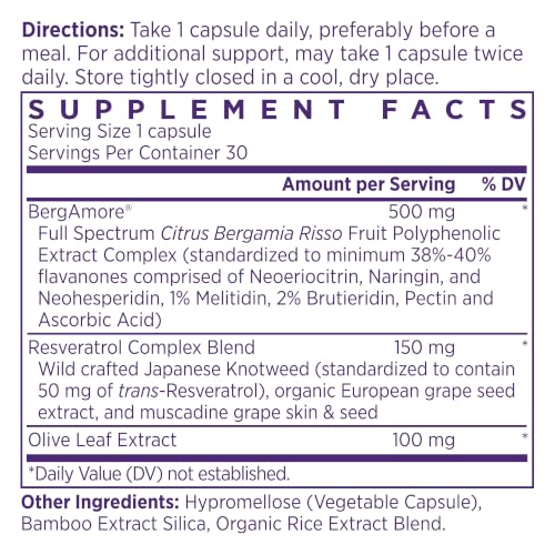 NAOMI Italian Citrus Bergamot 500mg with Resveratrol - Supports Healthy Cholesterol & Triglyceride Levels Already in Normal Range - Patented BergAmore® Extract, 7 Key Polyphenols, 30-Day Supply