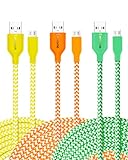 Micro USB Charger, Eversame 3-Pack 6Ft 1.8M Premium Nylon Braided Extra Long USB2.0 A Male to Micro B Data Sync Charger Cables For Samsung Galaxy S6 Edge/Tab4, LG Volt, and more (Yellow Orange Green)