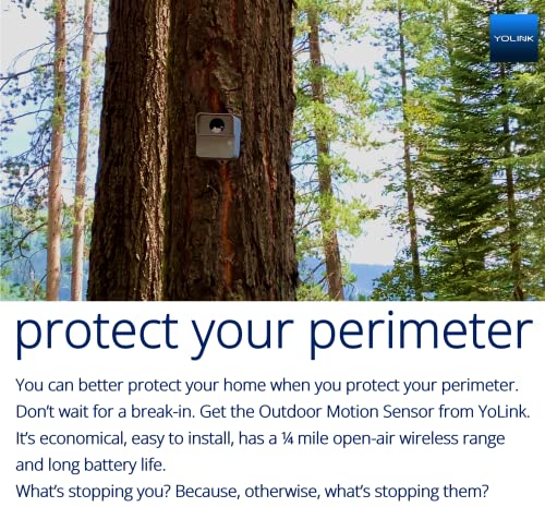 YoLink LoRa Smart Outdoor Motion Detector Sensor, Driveway Alert, Property Invasion/Tresspassing Detector, 1/4 Mile Open Air Range, Email/SMS/Push Alerts, Alexa, IFTTT, Home Assistant (Hub Required)