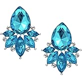 Antique Vintage Retro Style Turquoise Aqua Peacock Blue Marquis Pear Rhinestone Bridal Bridesmaid Wedding Prom Cluster Earrings