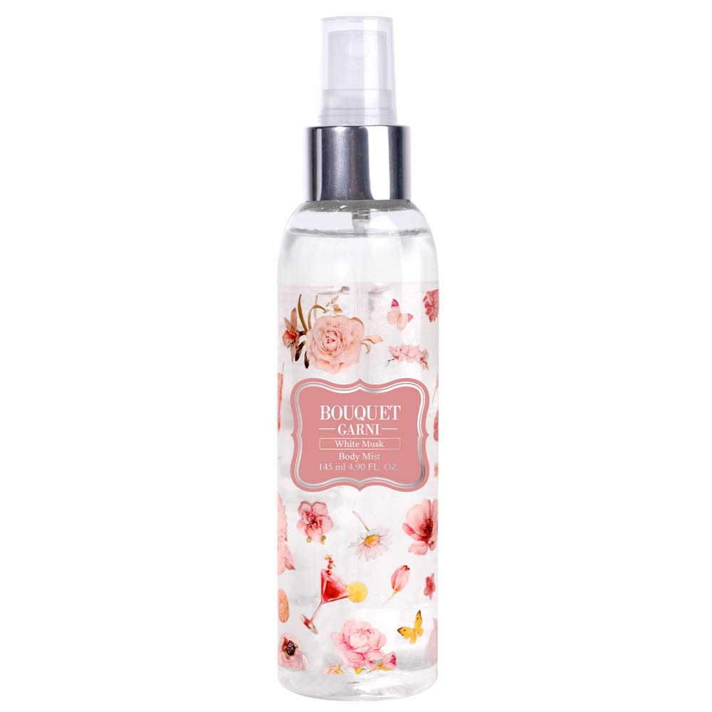 BOUQUET GARNI Body Mist White Musk - Vitamin E Long Lasting Deep Moisturizing Fragrance Body Spray for Women - Citrus Acid Removing Dead Skin Cells - Low Irritation with Safe Ingredients - 4.9 Fl Oz
