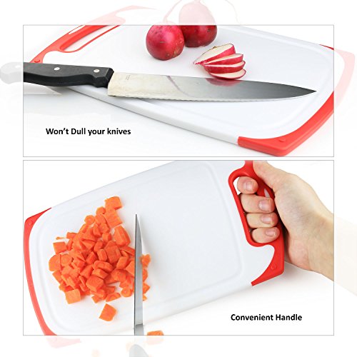 Plastic Cutting Boards Set of 3, Dishwasher Safe Reversible Cutting Boards with Non-Slip Feet & Deep Drip Juice Groove for Chopping Foods, BPA Free, FDA Approved Materials & Eco Friendly (Red) - Thumbnail 3