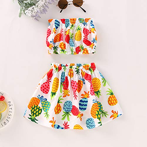 Toddler Baby Girls Pineapple Skirts Outfits Fruit Off Shoulder Top + Tutu Ruffled Skirts Dress Summer Clothes Set (Pineapple Fruit, 3-4 Years)