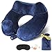 MLVOC Inflatable Travel Pillow, Auto-Inflating Neck Pillow for Airplanes, Breathable Soft Velvet Pillowcase with Earplug, Sleep Mask and Luxury Bag, Blue primary