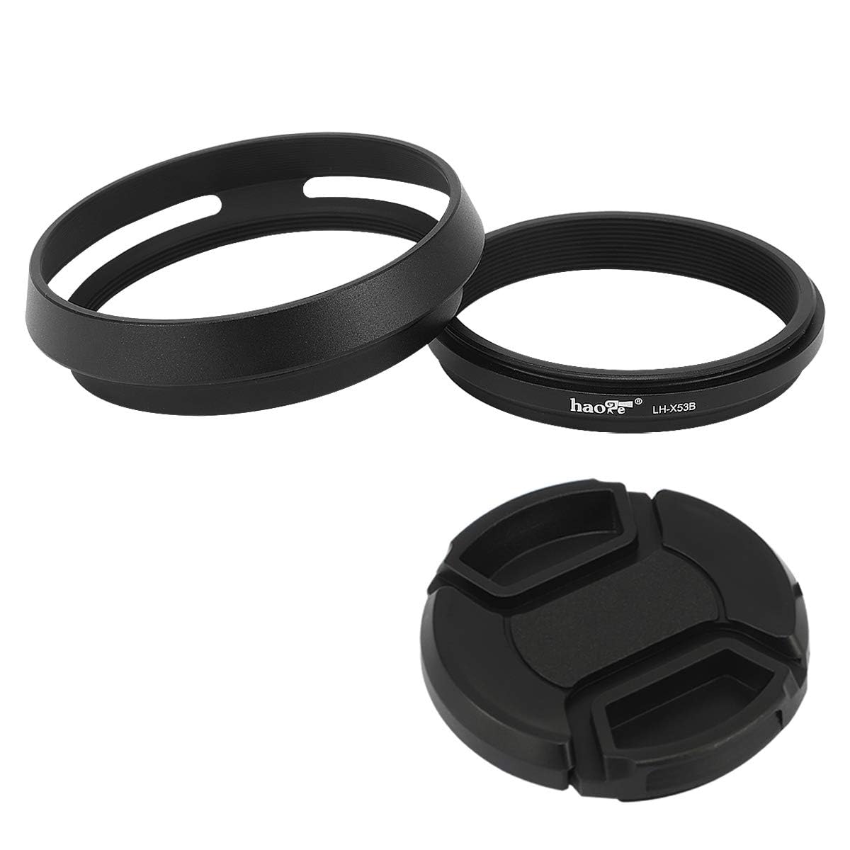 Haoge LH-X53B 3in1 Lens Hood with Adapter Ring and Snap On Cap Set for Fujifilm X100VI Fuji FinePix X70 X100 X100S X100T X100F X100V Camera Black replaces Fujifilm LH-X100
